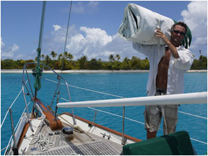 Neville packing away the genoa sail