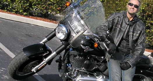 Neville on a 2014 Harley Davidson Fat Boy