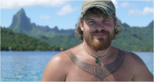 Kevin Stafford in Moorea about to set sail for Hawaii