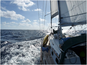 Dream Time charging west before 20 knot trades
