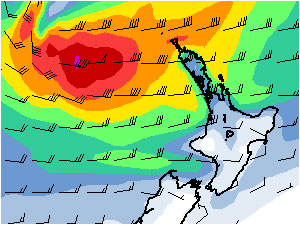 Weather GRIB showing low coming across New Zealand's North Island