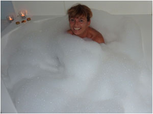 Catherine bathing in decadent delights at Acacia Lodge in Mangonui