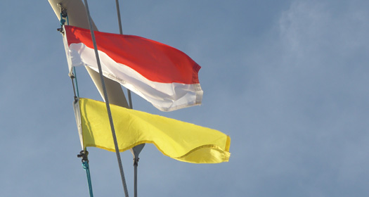 Flying our Indonesian courtesy and quarantine flag