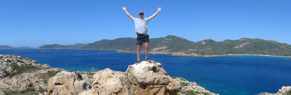 Harry at the summit of Isola Rossa, Sardinia
